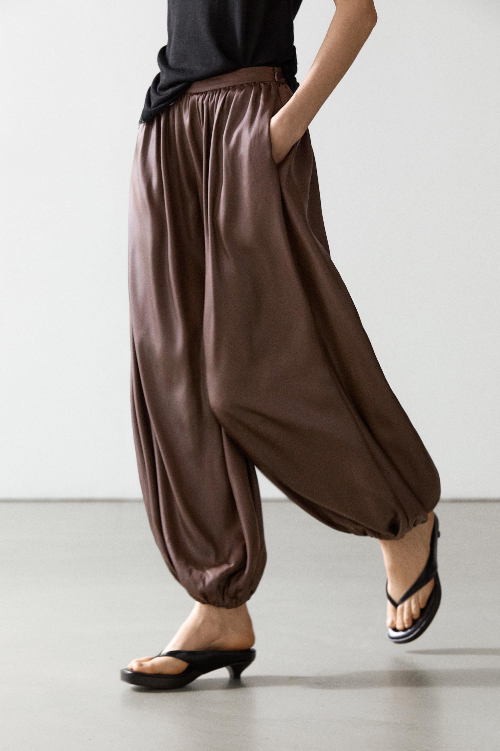 Flowing balloon fit satin trousers